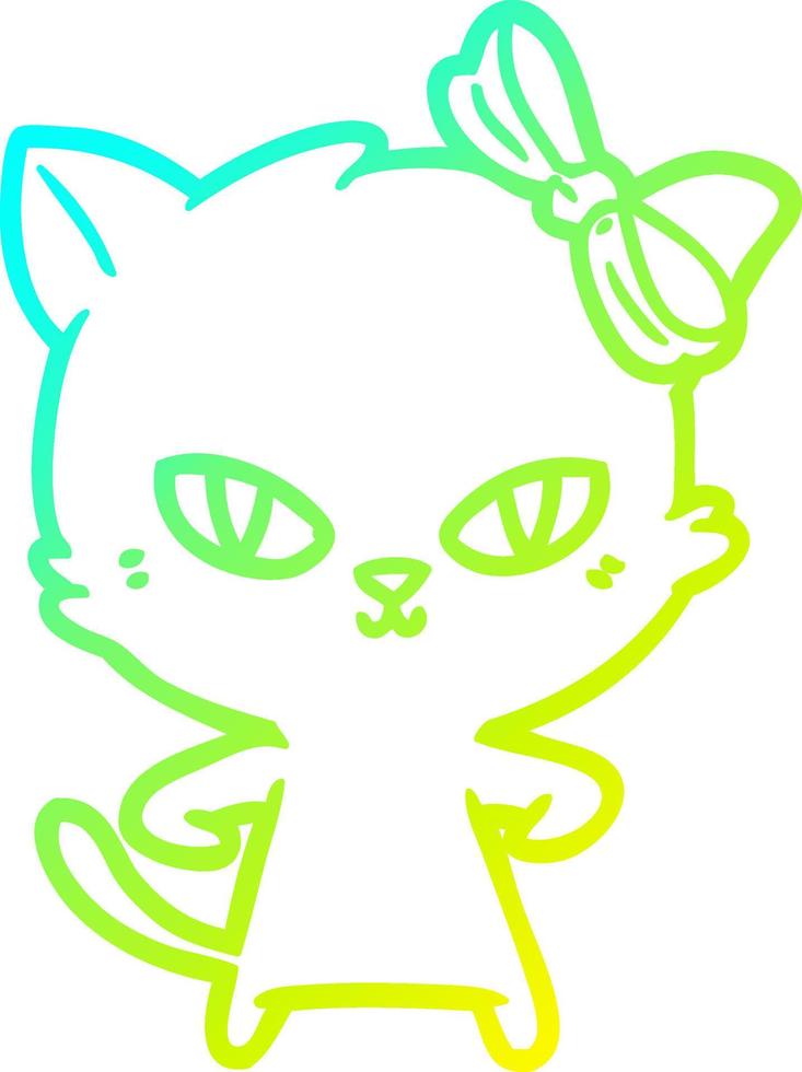 cold gradient line drawing cute cartoon cat vector