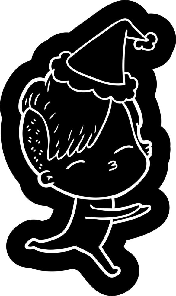 cartoon icon of a girl in onesie wearing santa hat vector