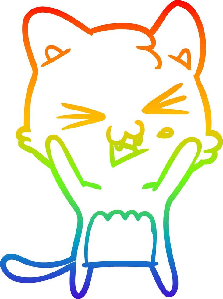 rainbow gradient line drawing cartoon cat hissing vector