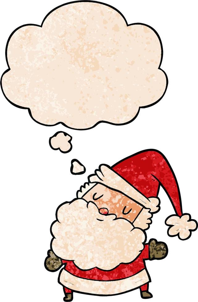 cartoon santa claus and thought bubble in grunge texture pattern style vector