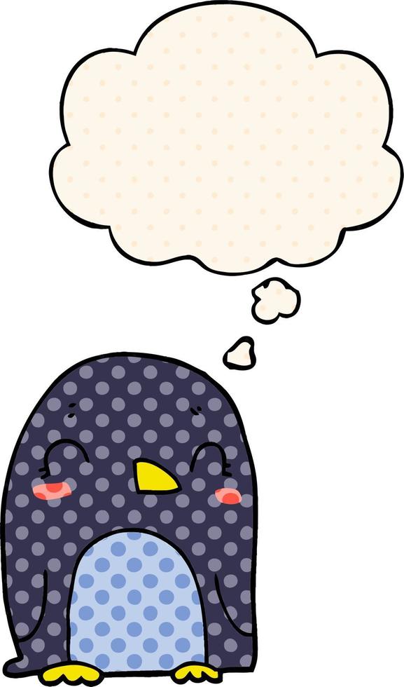 cartoon penguin and thought bubble in comic book style vector