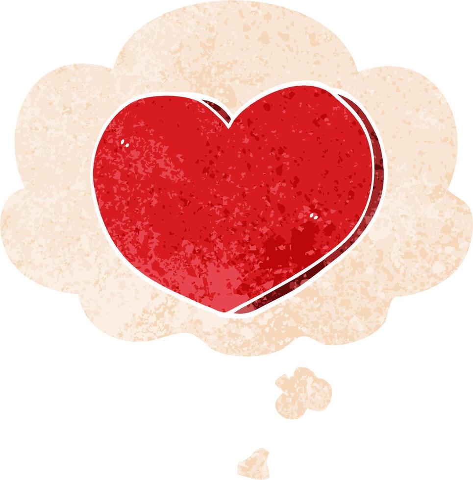 cartoon love heart and thought bubble in retro textured style vector