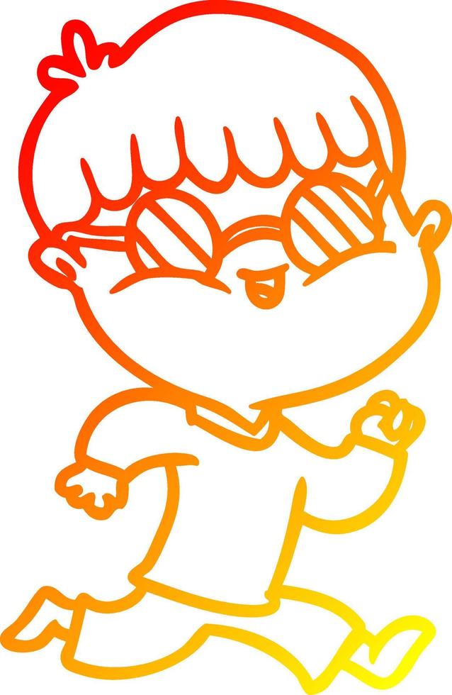 warm gradient line drawing cartoon boy wearing sunglasses and running vector