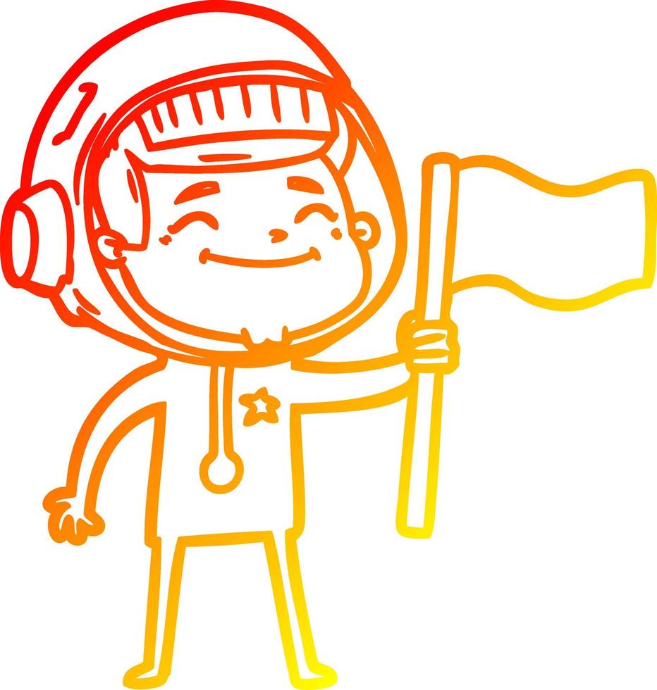 dibujo lineal de gradiente cálido feliz astronauta de dibujos animados vector