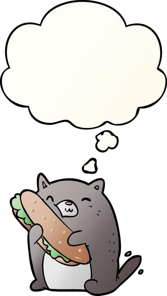 cartoon cat with sandwich and thought bubble in smooth gradient style vector