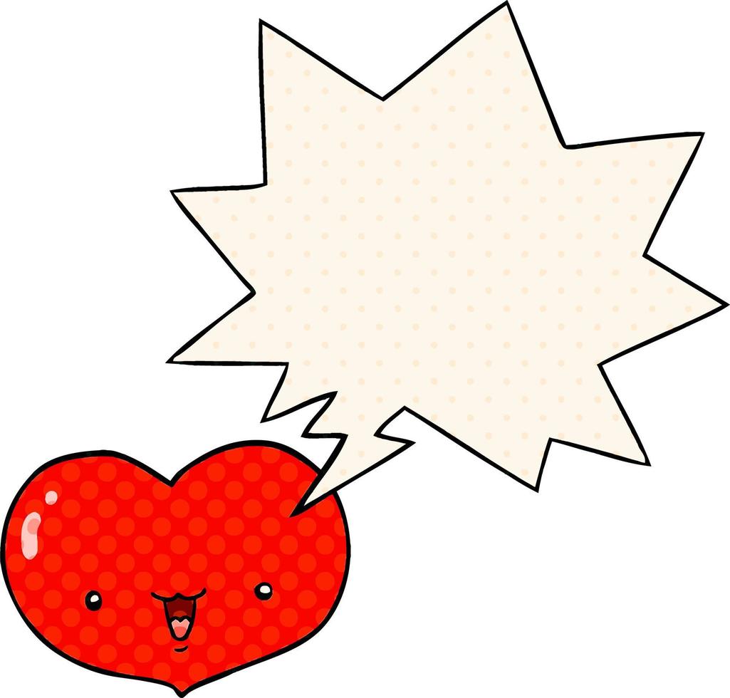 cartoon love heart character and speech bubble in comic book style vector