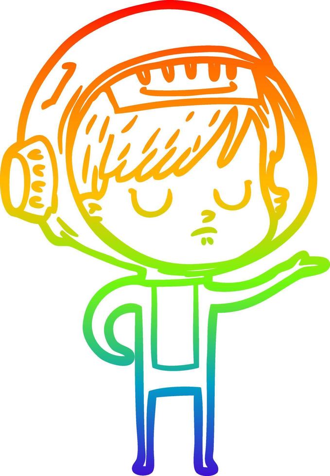 rainbow gradient line drawing cartoon astronaut woman vector