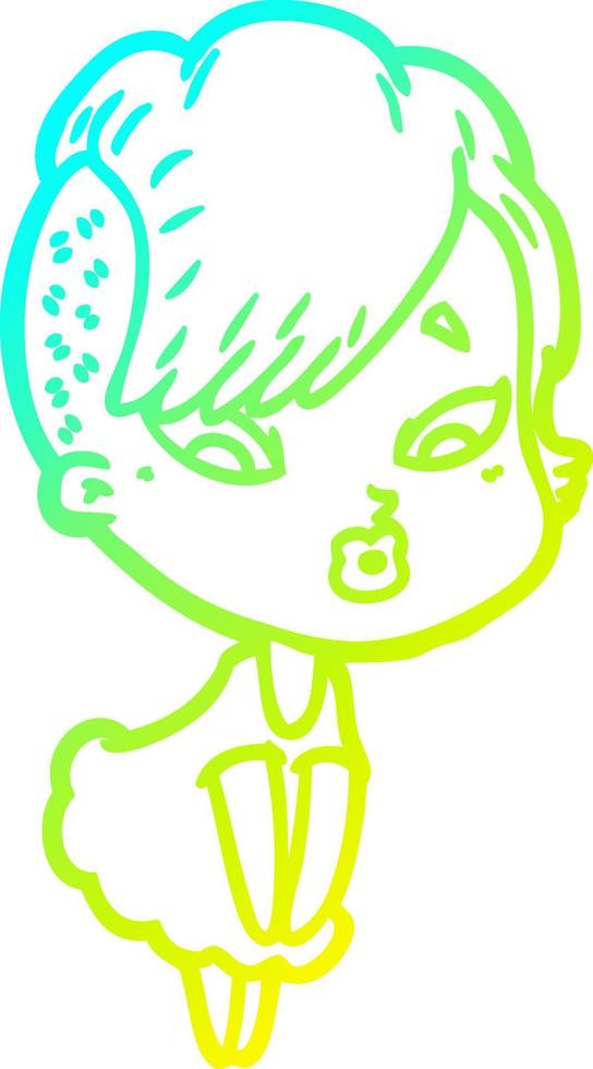cold gradient line drawing cartoon surprised girl vector