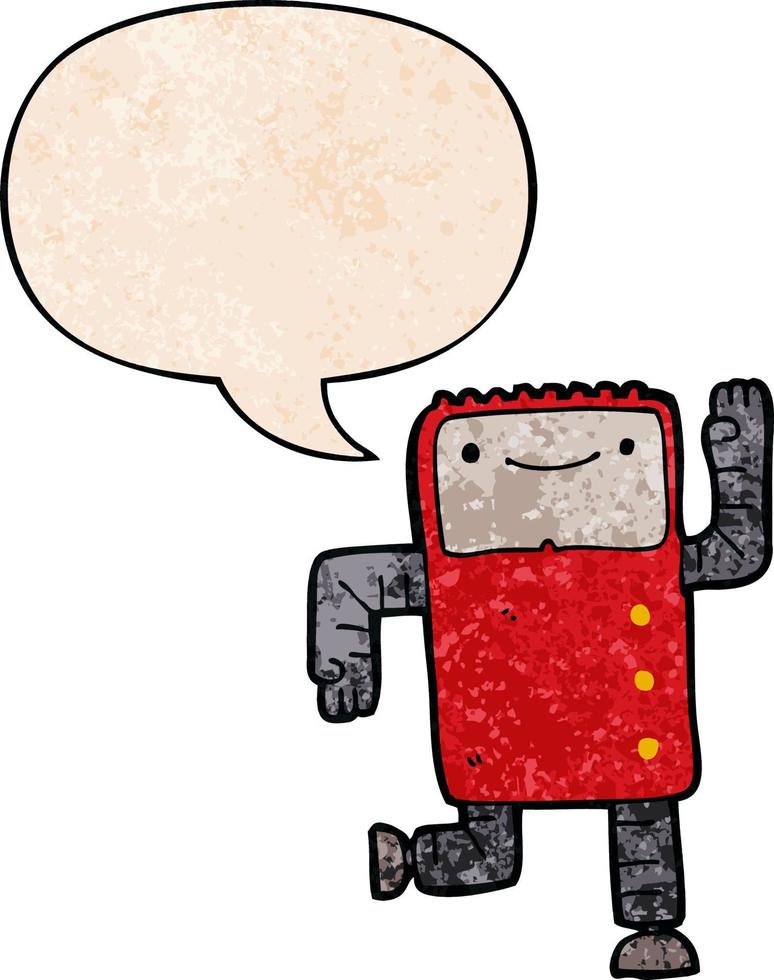 cartoon robot and speech bubble in retro texture style vector