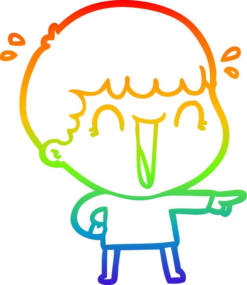rainbow gradient line drawing laughing cartoon man pointing finger vector