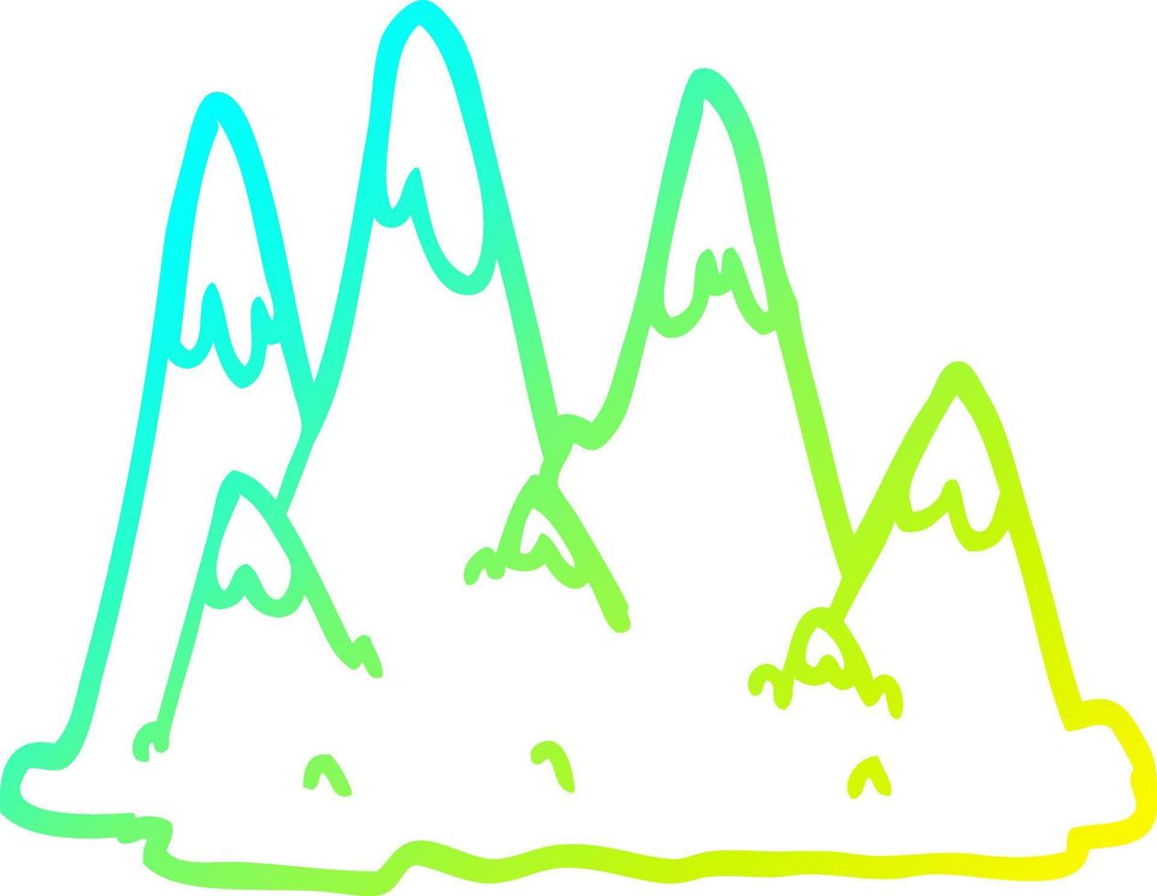 dibujo de línea de gradiente frío montañas de dibujos animados vector