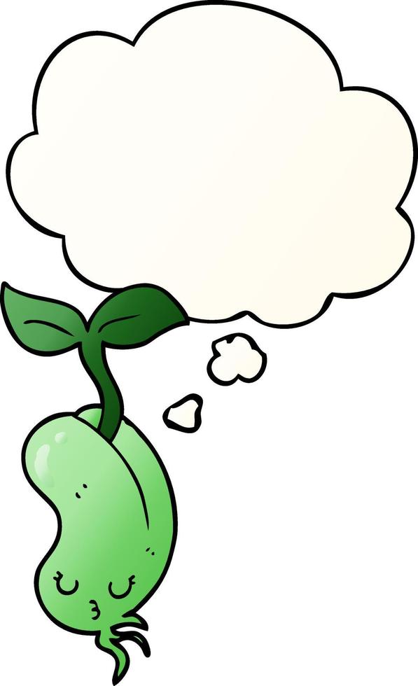 cartoon sprouting bean and thought bubble in smooth gradient style vector
