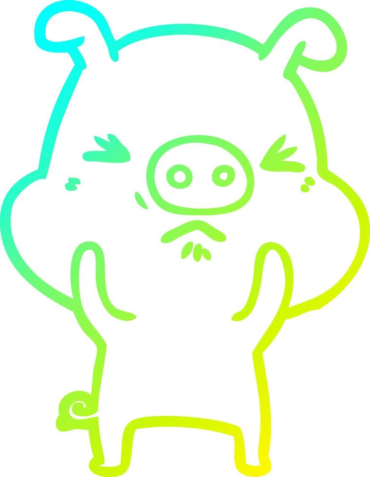 cold gradient line drawing cartoon angry pig vector