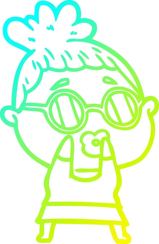 cold gradient line drawing cartoon woman wearing spectacles vector