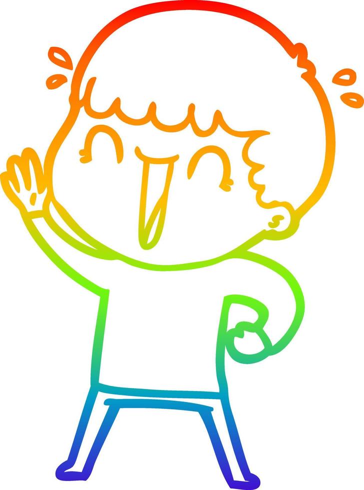 rainbow gradient line drawing laughing cartoon man waving vector