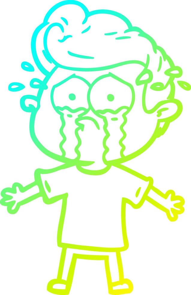 cold gradient line drawing cartoon crying man vector