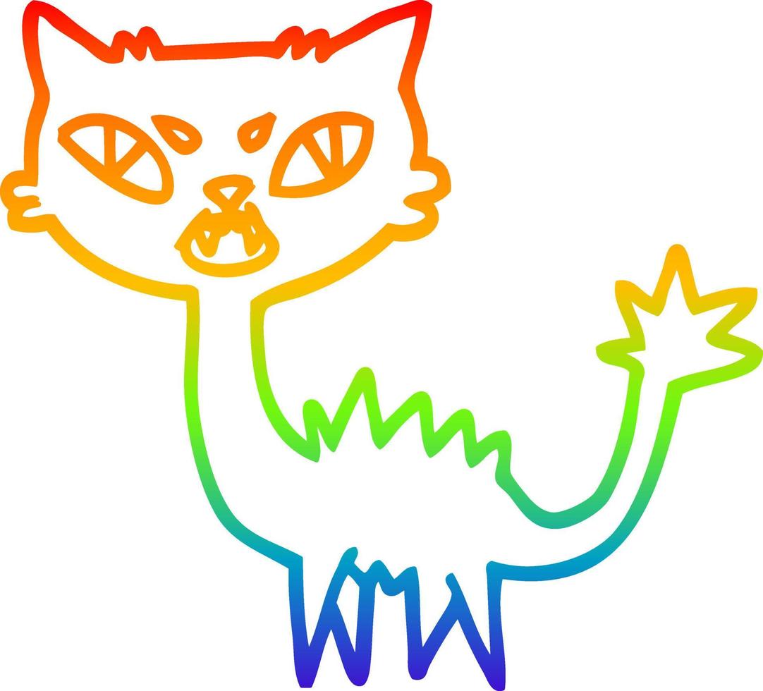 rainbow gradient line drawing cartoon halloween black cat vector