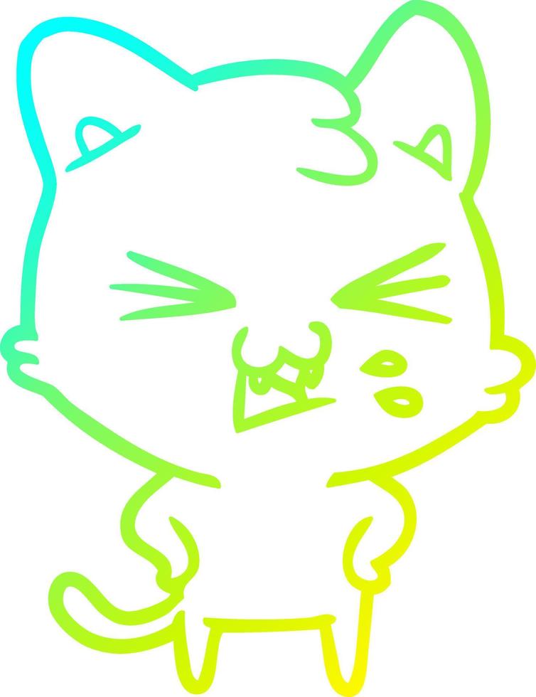 cold gradient line drawing cartoon cat hissing vector