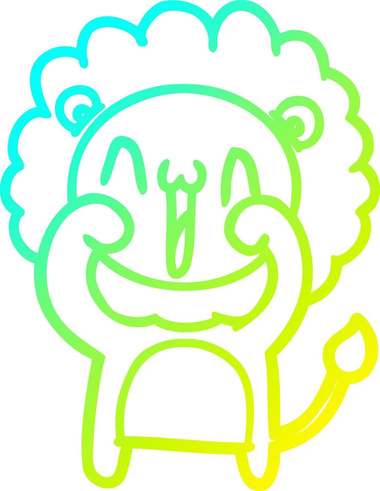 cold gradient line drawing happy cartoon lion vector