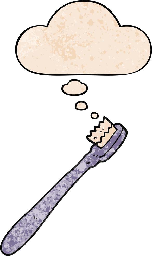 cartoon toothbrush and thought bubble in grunge texture pattern style vector