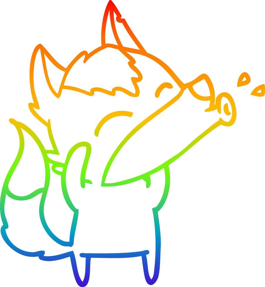 rainbow gradient line drawing howling wolf cartoon vector