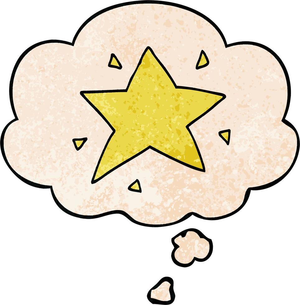 cartoon star and thought bubble in grunge texture pattern style vector