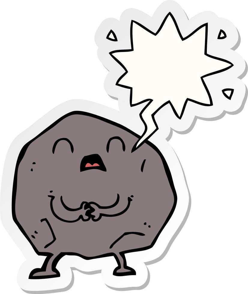 cartoon rock and speech bubble sticker vector