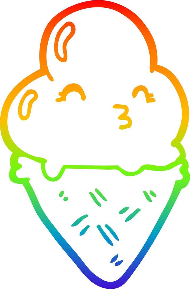 rainbow gradient line drawing cartoon ice cream vector