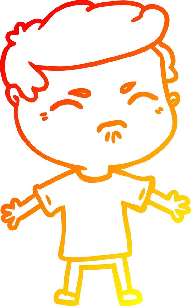 warm gradient line drawing cartoon annoyed man vector