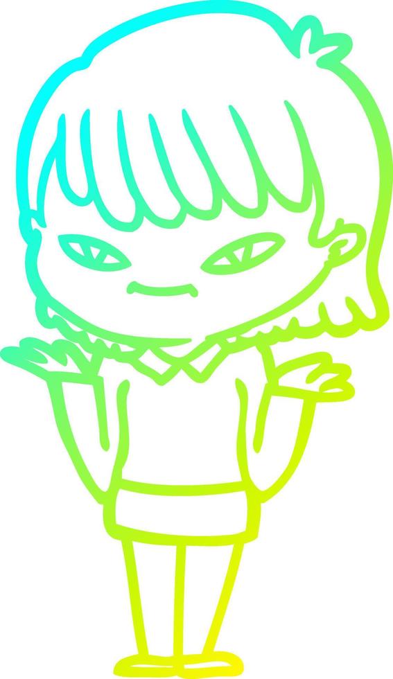 cold gradient line drawing cartoon woman vector