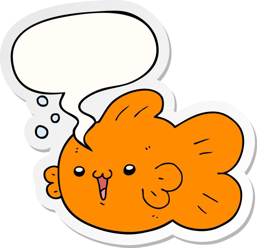 cartoon fish and speech bubble sticker vector