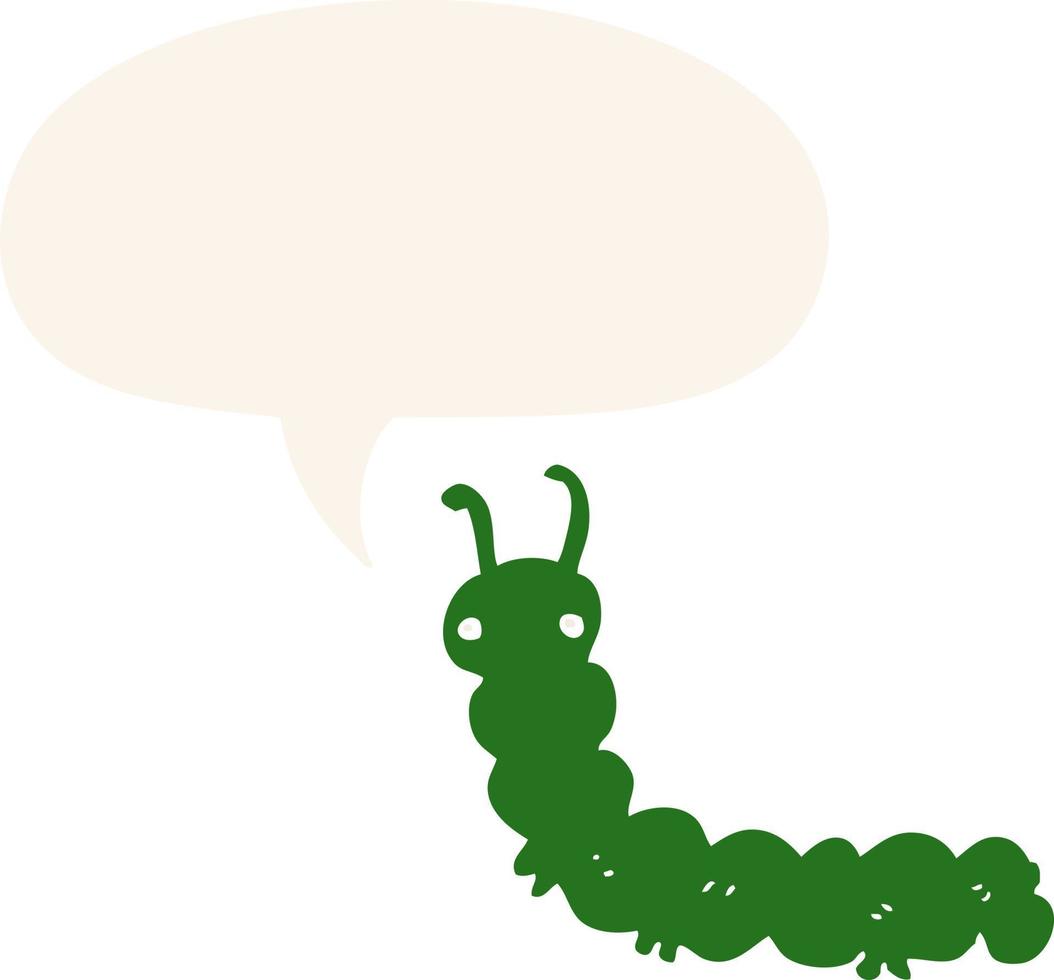 cartoon caterpillar and speech bubble in retro style vector