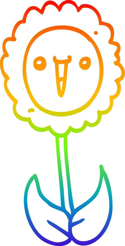 rainbow gradient line drawing cartoon flower vector