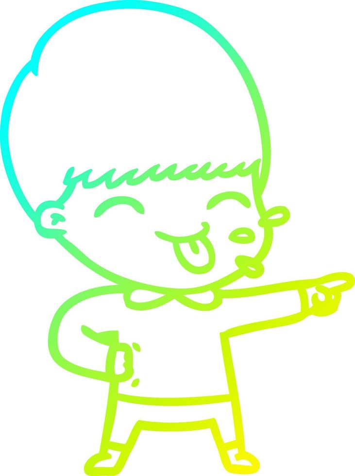cold gradient line drawing cartoon boy sticking out tongue vector