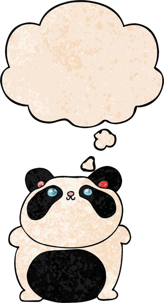 cartoon panda and thought bubble in grunge texture pattern style vector
