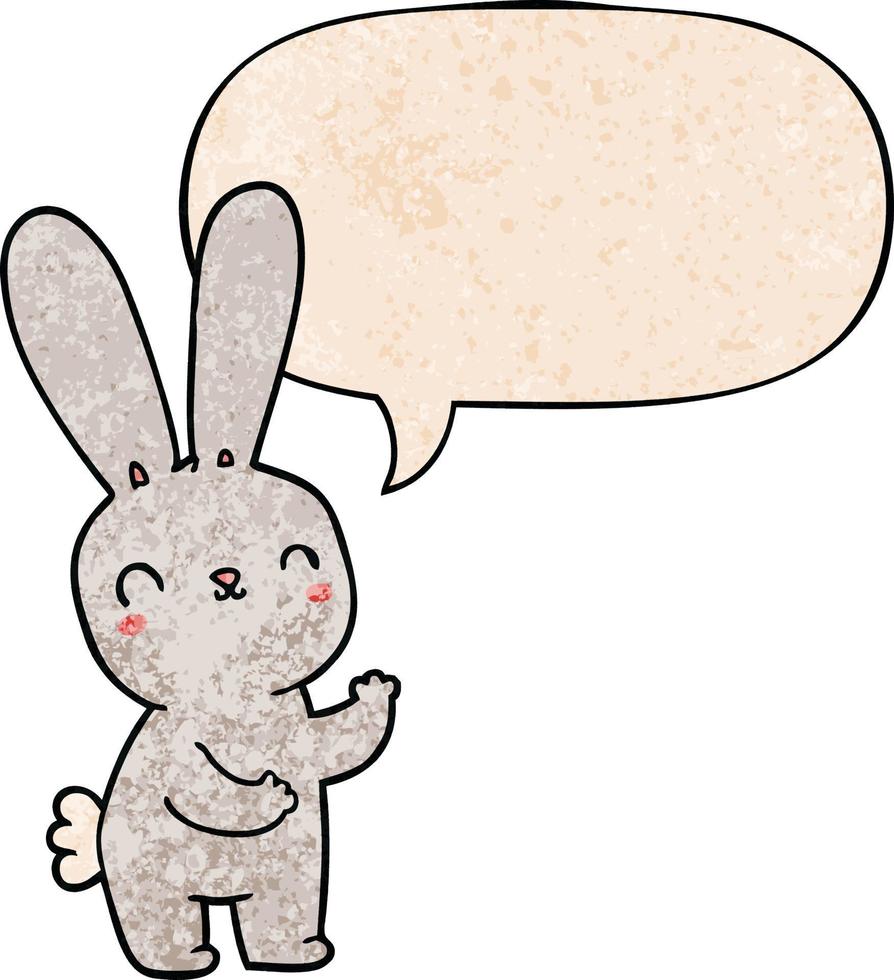 cute cartoon rabbit and speech bubble in retro texture style vector