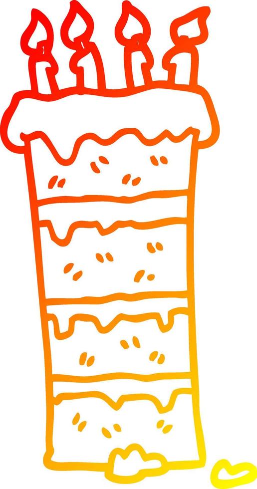 warm gradient line drawing huge cartoon birthday cake vector