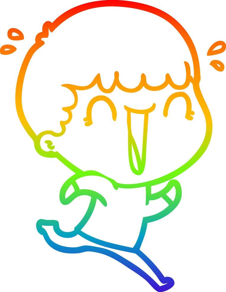 rainbow gradient line drawing laughing cartoon man running vector
