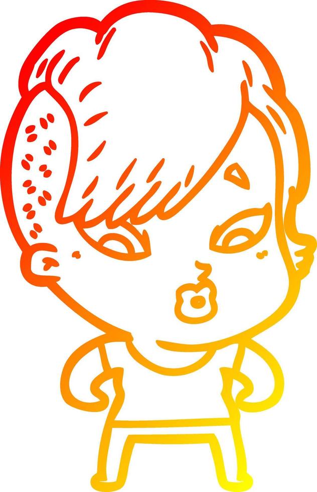 warm gradient line drawing cartoon surprised girl vector