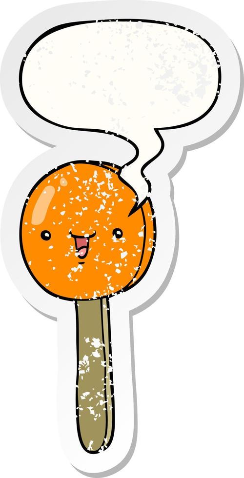 cartoon lollipop and speech bubble distressed sticker vector