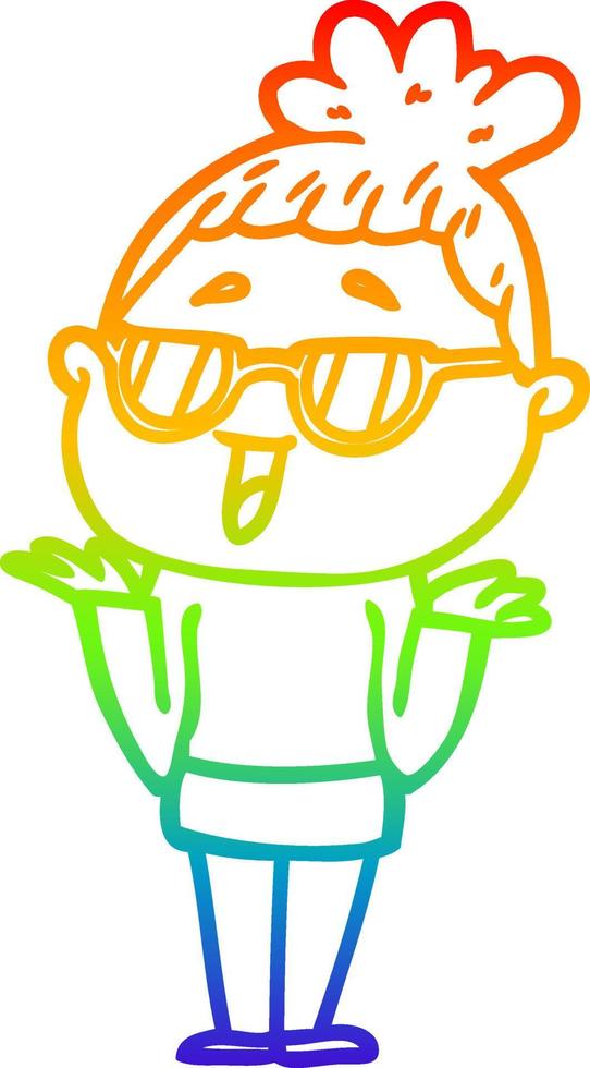 dibujo de la línea de gradiente del arco iris mujer feliz de dibujos animados con gafas vector