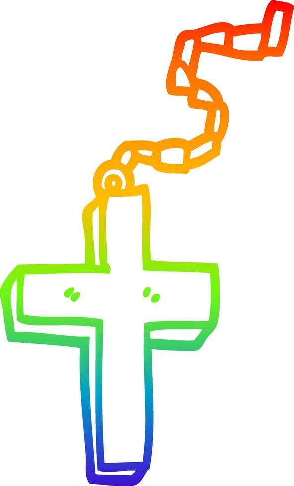 rainbow gradient line drawing cartoon gold crucifix vector
