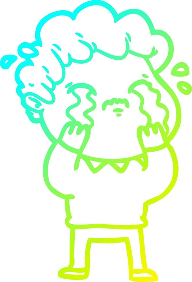 cold gradient line drawing cartoon man crying vector