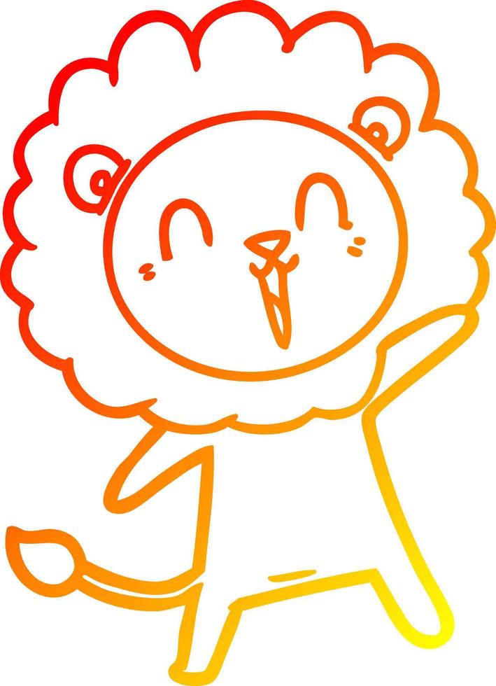 warm gradient line drawing laughing lion cartoon vector