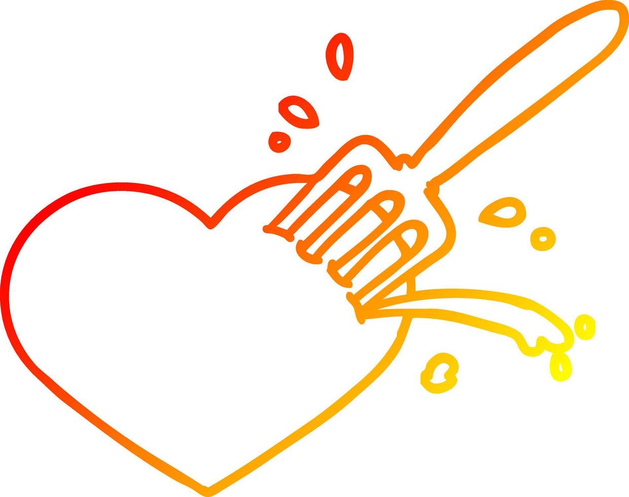 warm gradient line drawing cartoon love heart stuck with fork vector