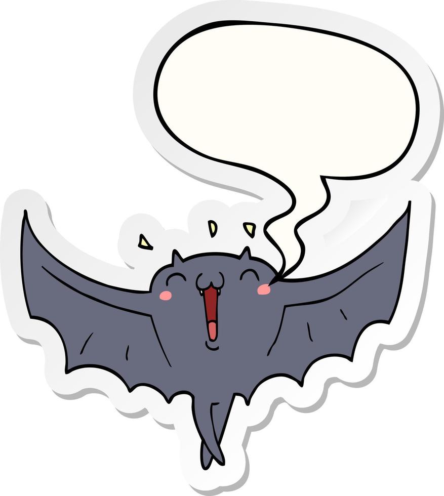 cartoon happy vampire bat and speech bubble sticker vector