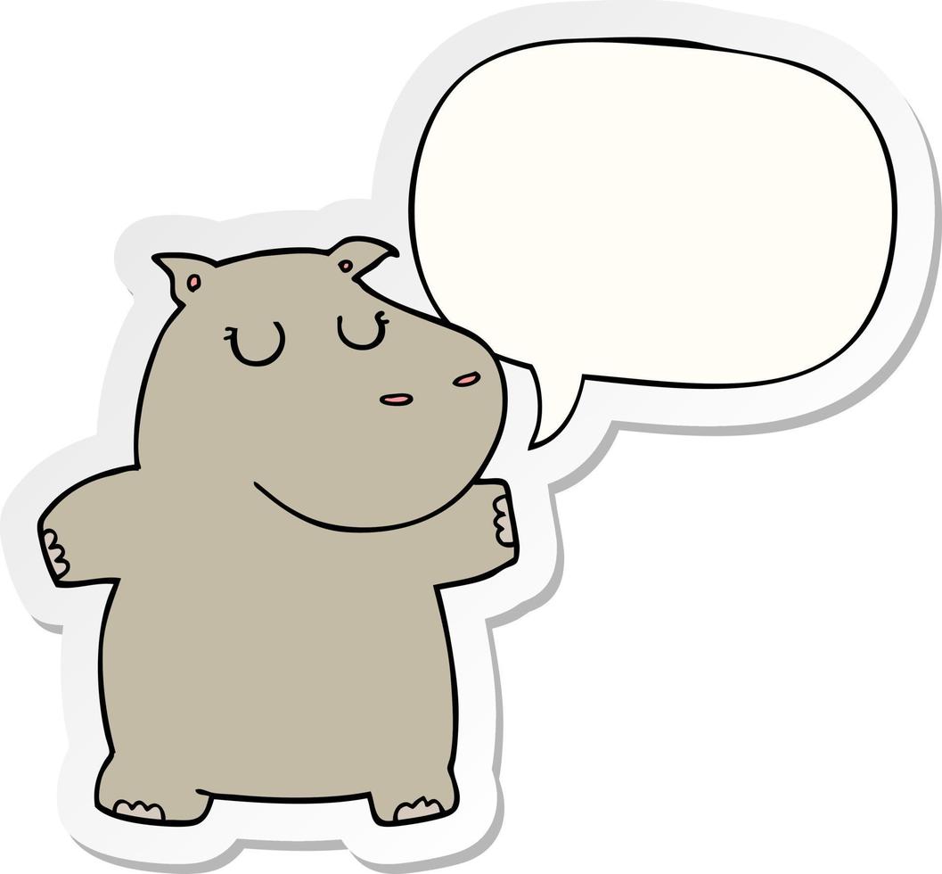 cartoon hippo and speech bubble sticker vector