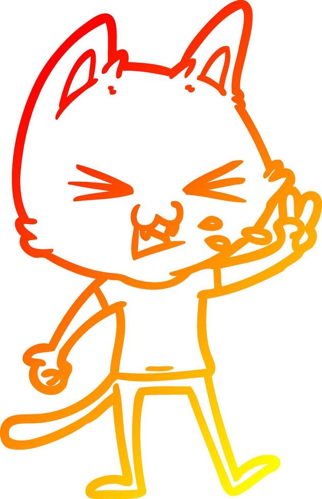 warm gradient line drawing cartoon cat hissing vector