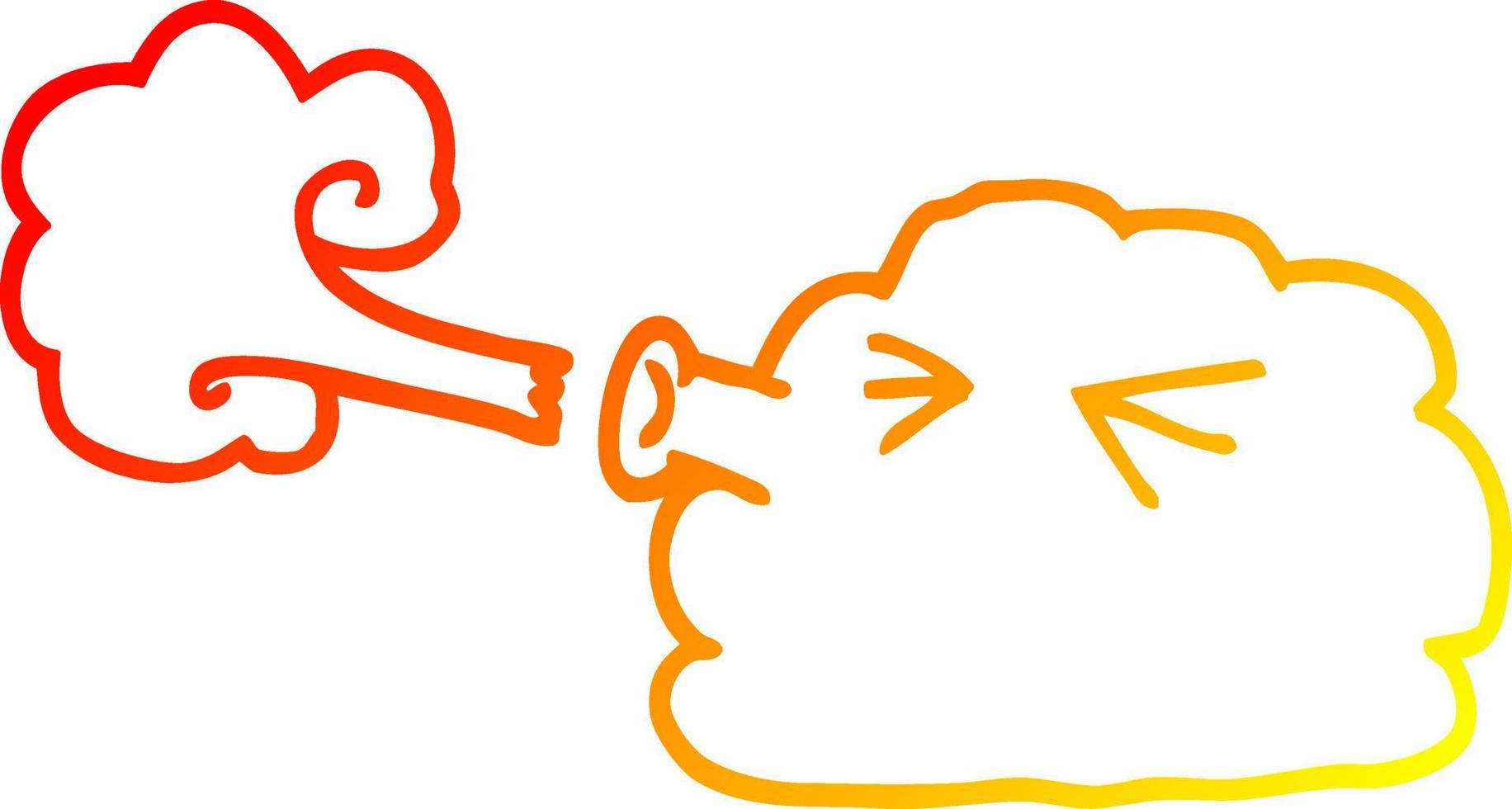 warm gradient line drawing cartoon cloud blowing a gale vector