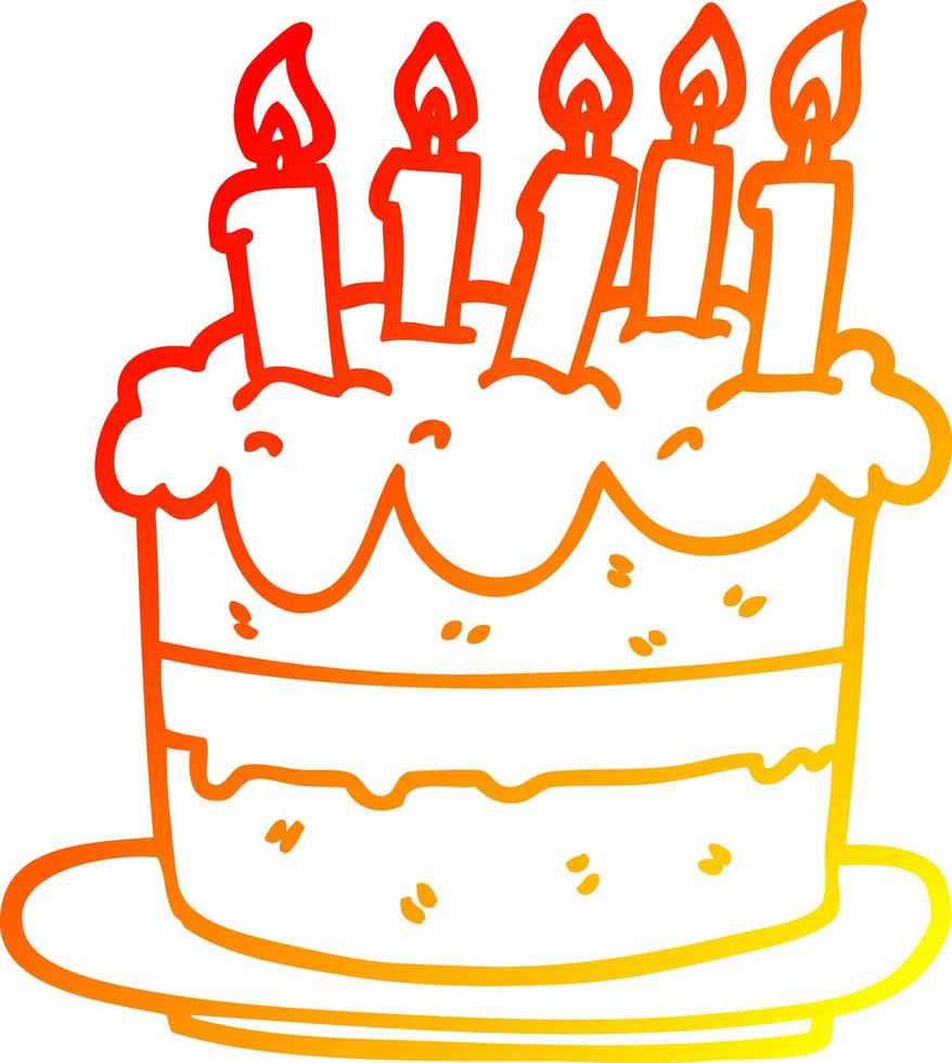 warm gradient line drawing cartoon birthday cake vector